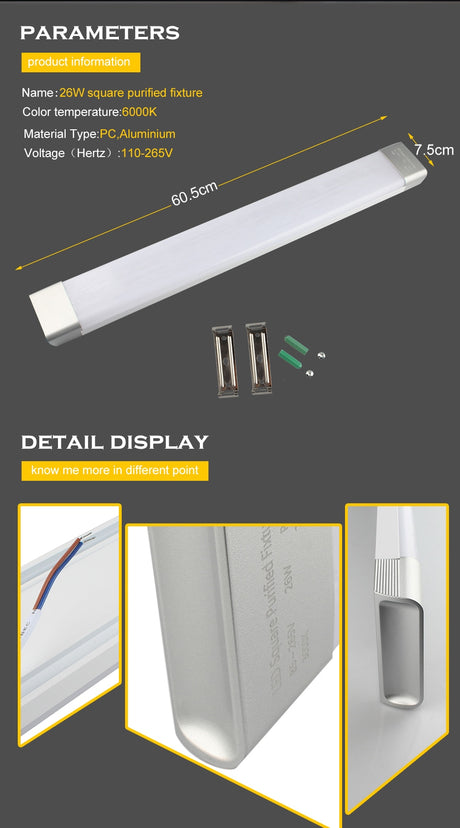 LED Clean Lamp Tube Light 0.6m 26W AC 110V 220V SMD2835 led Wall Lamp Purification Indoor Home Dustproof Anti fog Bar Commercial