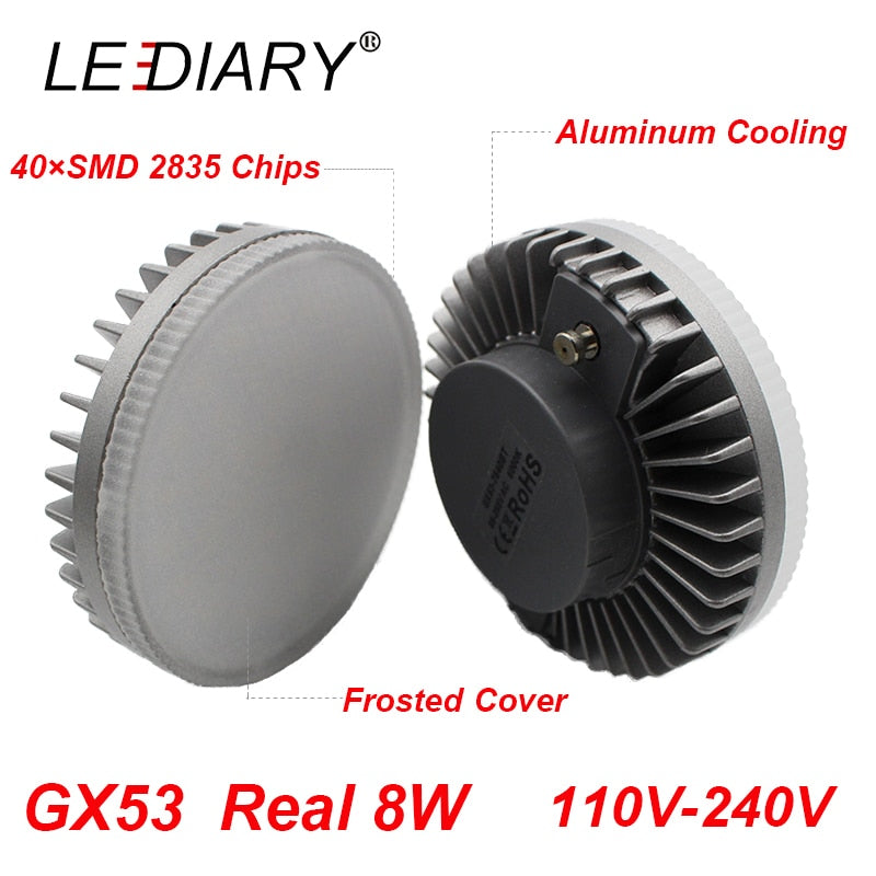 LEDIARY Super Bright LED GX53 Bulb 110V-240V Aluminum Cooling&amp;Frosted PC Cover Real 8W Downlight GX53 Cabinet 3000/4000/6000K