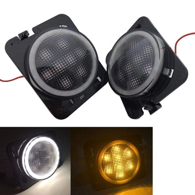 Combo for 2007-2015 Jeep Wrangler Smoke Lens Amber LED Front Turn Signal Light + Fender Side Marker Parking Lamp