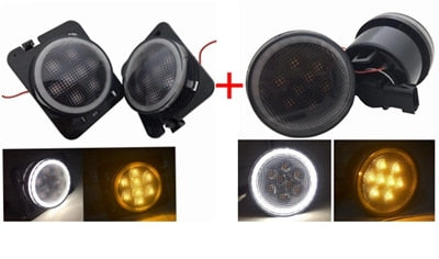 Combo for 2007-2015 Jeep Wrangler Smoke Lens Amber LED Front Turn Signal Light + Fender Side Marker Parking Lamp