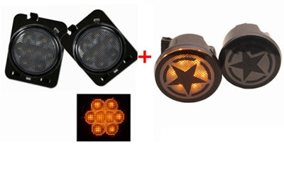 Combo for 2007-2015 Jeep Wrangler Smoke Lens Amber LED Front Turn Signal Light + Fender Side Marker Parking Lamp