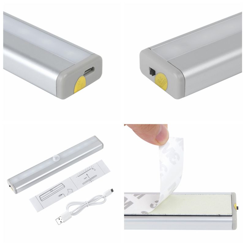 Human infrared sensor Cabinet Wardrobe Light USB Battery Recharging Lamp 10 LED IR Infrared Motion Detector