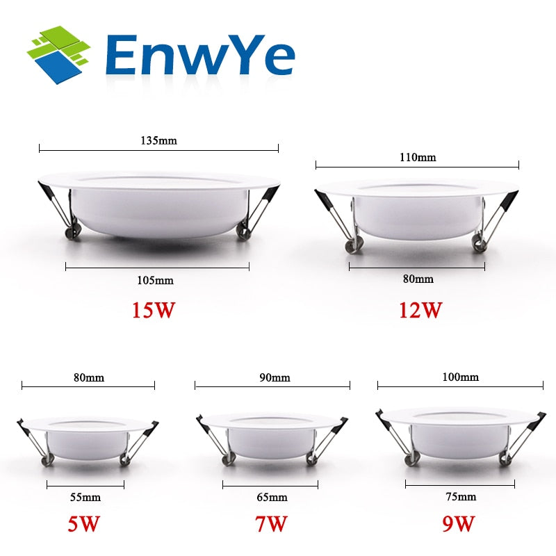 EnwYe LED Downlight Ceiling 5W 7W 9W 12W 15W Warm white/cold white led light AC 220V 230V 240V Indoor Light