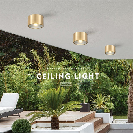 All Copper Nordic Open-hole Free Spotlights Ceiling Lamps Living Room Bedroom Downlights Aisle Gateway Balcony Bathroom Lights