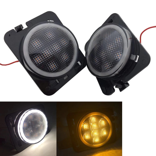 Combo for 2007-2015 Jeep Wrangler Smoke Lens Amber LED Front Turn Signal Light + Fender Side Marker Parking Lamp