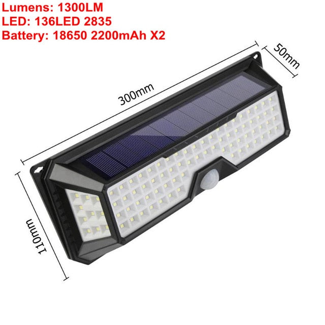 136LED 1300LM Sensor Solar Garden Light Waterproof PIR Motion Outdoor LED Solar Lamp 3 Modes Security Pool Door Solar Lighting