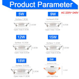 LED Downlight 10pcs 3w 5w 7w 9w 12w 18w AC 220V 240V Aluminum Ultrathin downlight Indoor LED Ceiling Round Recessed Waterproof