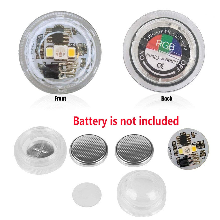Battery Operated Waterproof RGB Submersible LED Light Underwater Night Lamp Tea Lights for vase, bowls, aquarium and party Wedding