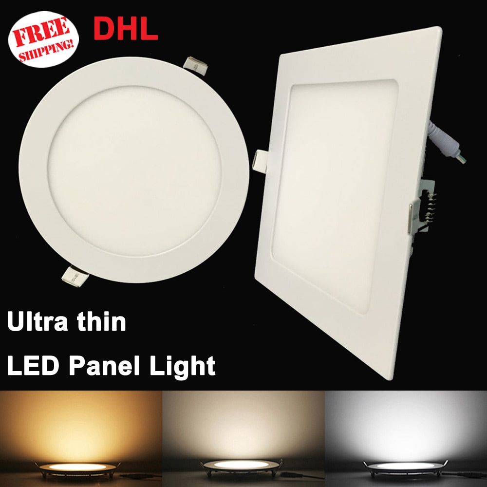 Ultra Thin Led Panel Downlight 20pcs 3W 6W 9W 12W 15W 18W Round/Square LED Ceiling Recessed Light AC85-265V LED Panel Light bulb