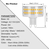 LED BULB Dimmable G9 AC120V 220V 8W 90LEDS SMD2835 No Flicker LED Light Lamp 780LM Chandelier Light Replace 80W Halogen Lighting