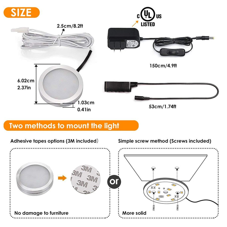 3 PCS LED Under Cabinet Light Dimmable Cupboard Kitchen Furniture Lights LED Puck light home Decoration wardrobe night lamps