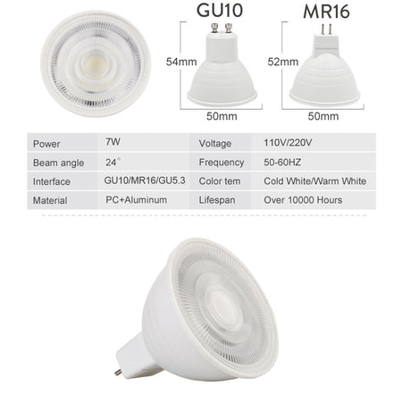 Dimmable LED Spot light GU10 7W 220V MR16 GU5.3 led lamp COB Chip 30 Beam Angle Spotlight LED bulb For Downlight Table Lamp