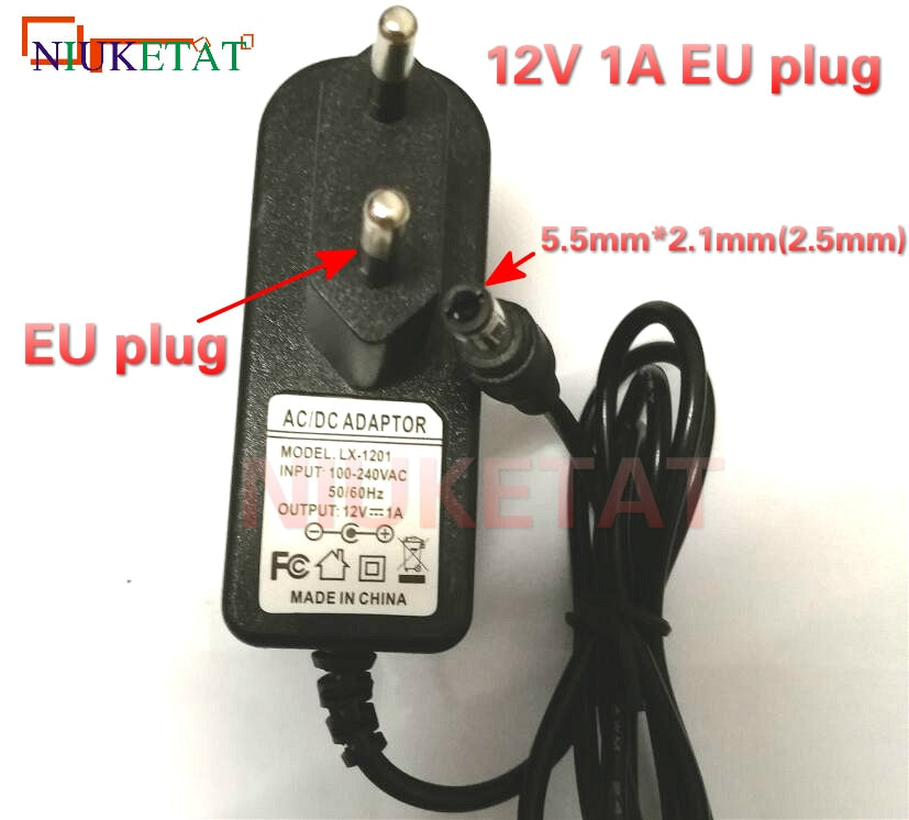 DC 12V 1A AC100V-240V EU Plug Converter Power Supply Adapter 12V1A 1000mA interface 5.5mm*2.1mm(2.5mm) drive led strip