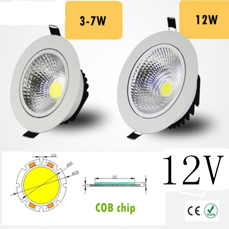LED Downlight  Super Bright Recessed LED SPOT Dimmable COB 3W 5W 7W 12W LED Spot light LED decoration Ceiling Lamp AC/DC 12V