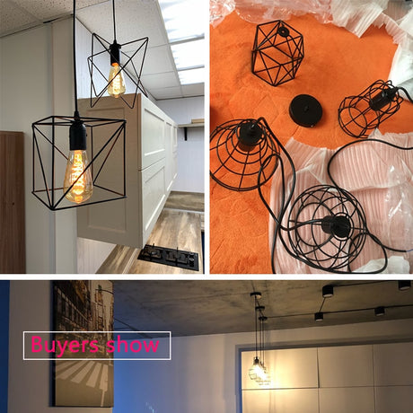 Modern cage pendant light iron minimalist retro Scandinavian loft pyramid pendant lamp metal Hanging Lamp E27 Indoor ZDD0011