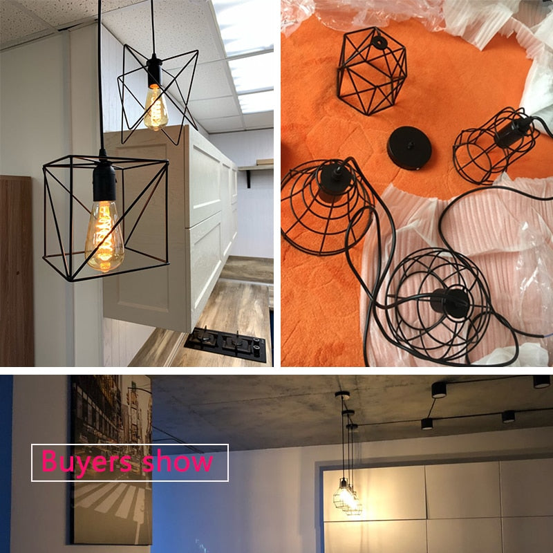 Modern cage pendant light iron minimalist retro Scandinavian loft pyramid pendant lamp metal Hanging Lamp E27 Indoor ZDD0011