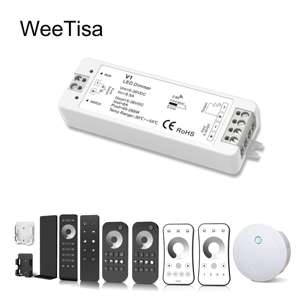 LED Dimmer Switch PWM Wireless RF 2.4G 4-Zone Touch Remote Smart Home Wifi Relay DC12V 24V Controller for Single Color LED Strip