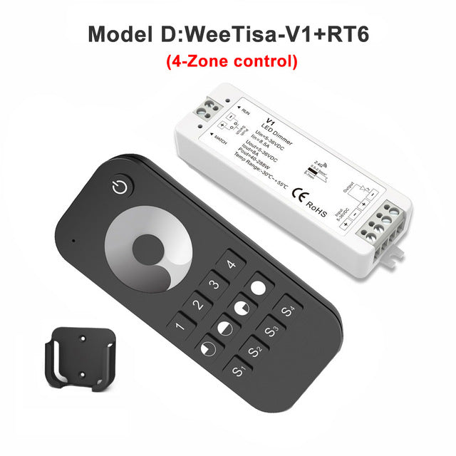 LED Dimmer Switch PWM Wireless RF 2.4G 4-Zone Touch Remote Smart Home Wifi Relay DC12V 24V Controller for Single Color LED Strip