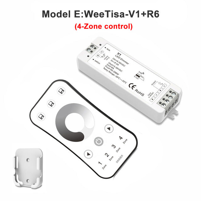 LED Dimmer Switch PWM Wireless RF 2.4G 4-Zone Touch Remote Smart Home Wifi Relay DC12V 24V Controller for Single Color LED Strip