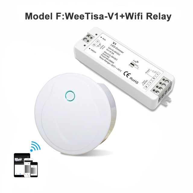 LED Dimmer Switch PWM Wireless RF 2.4G 4-Zone Touch Remote Smart Home Wifi Relay DC12V 24V Controller for Single Color LED Strip