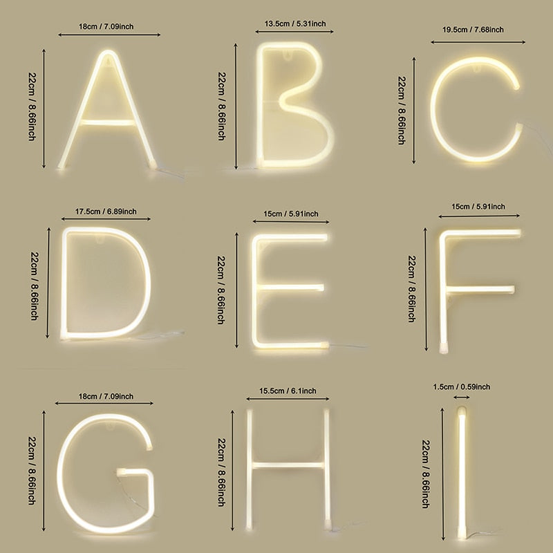 Night Light Neon Alphabet Lamp 26 Letters Number Color Change For Birthday Wedding Party Bedroom Wall Hanging Decor Light Night