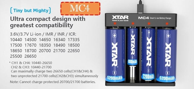 NEW XTAR VC2 VC2S VC4 VC4S  Colorful VA LCD Screen Micro-USB powered portable apply to 3.6V/3.7V Li-ion/IMR/INR/ICR 18650 26650