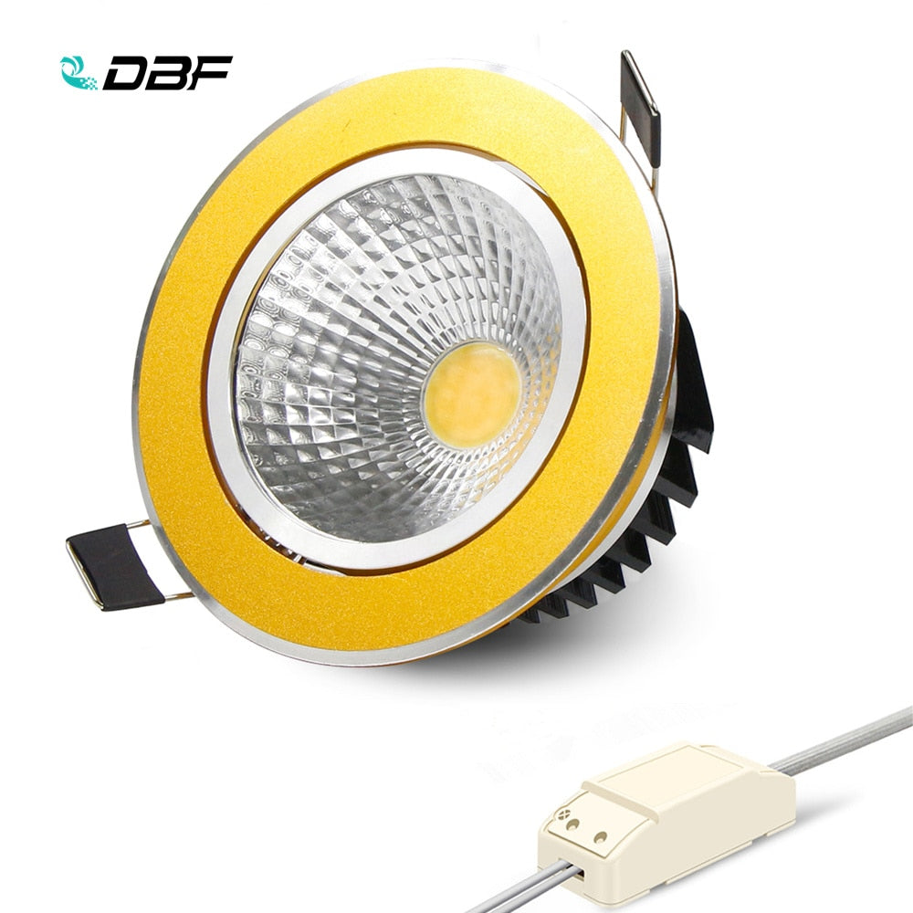 DBF Super Bright Recessed Gold LED Dimmable Downlight COB 5W 7W 10W 12W LED Spot Light LED Decoration Ceiling Lamp AC 110V 220V