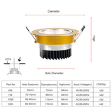 DBF Super Bright Recessed Gold LED Dimmable Downlight COB 5W 7W 10W 12W LED Spot Light LED Decoration Ceiling Lamp AC 110V 220V