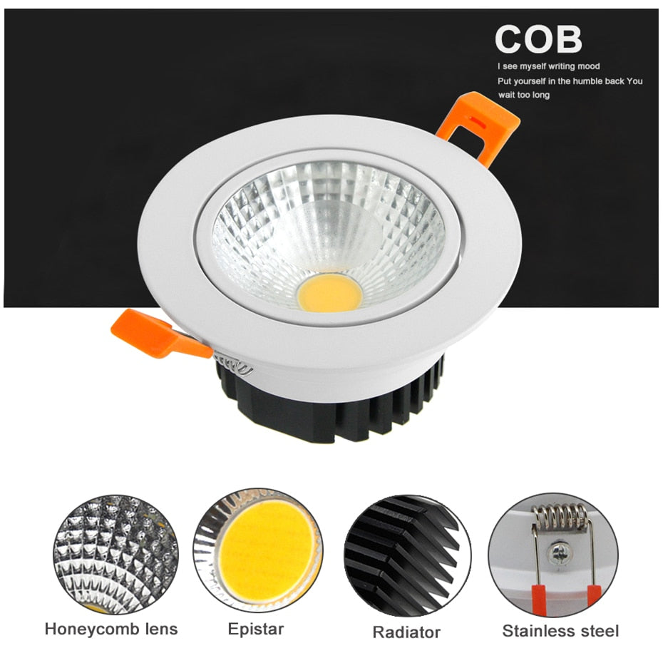 DBF LED Ceiling Lamp Dimmable COB LED Downlight 6W 9W 12W 15W LED Spot light Cold White/Natural White/Warm White AC85V-265V