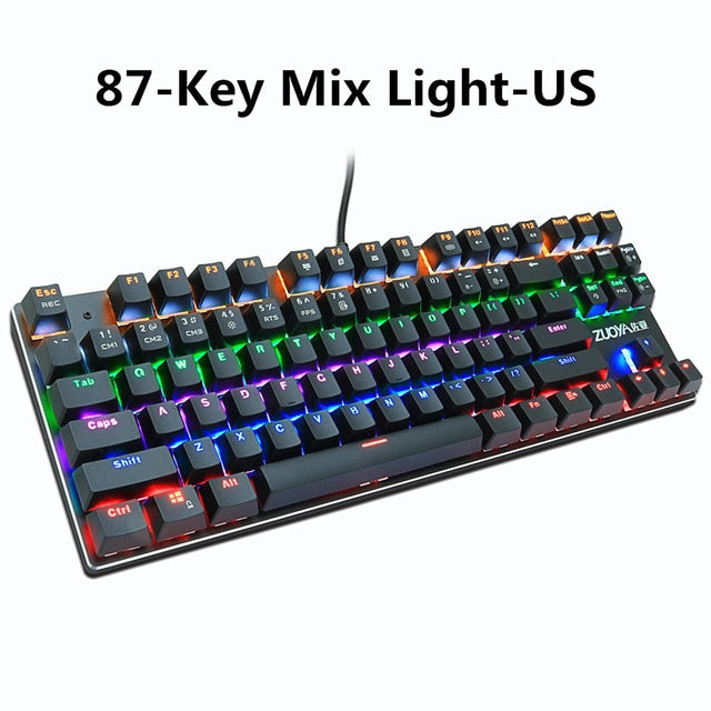 Gaming Mechanical Keyboard Blue Red Switch 87key Anti-ghosting RGB/Mix Backlit LED USB RU/US Wired Keyboard For Gamer PC Laptop