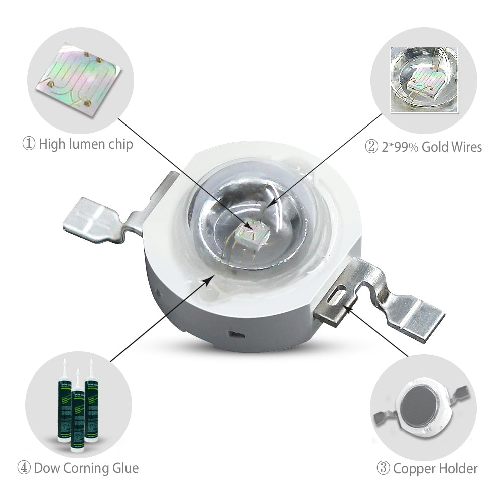 LED Chips High Power 1W 3W 5W White Blue Green Yellow Red Pink Amber Cyan Orange 30mil 45mil Lamp Matrix Bulb light DIY