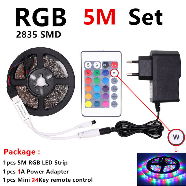 RGB LED Strip Waterproof 2835 5M 10M DC12V Fita LED Light Strip Neon LED 12V Flexible Tape Ledstrip With Controller and Adapter