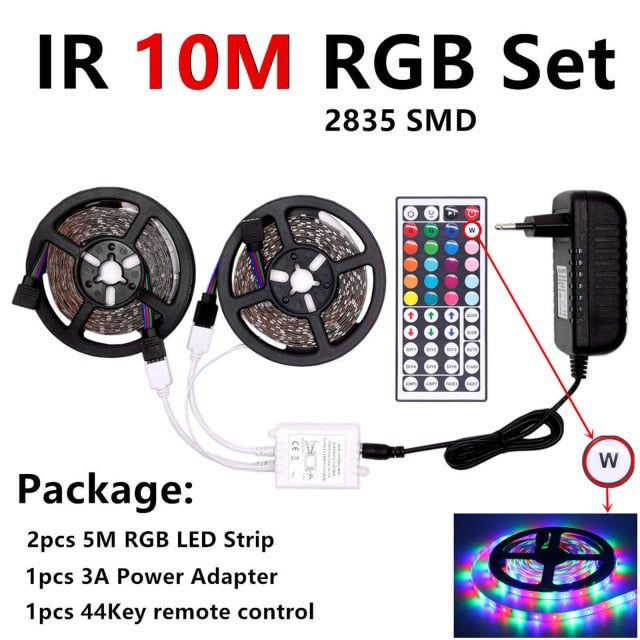 RGB LED Strip Waterproof 2835 5M 10M DC12V Fita LED Light Strip Neon LED 12V Flexible Tape Ledstrip With Controller and Adapter