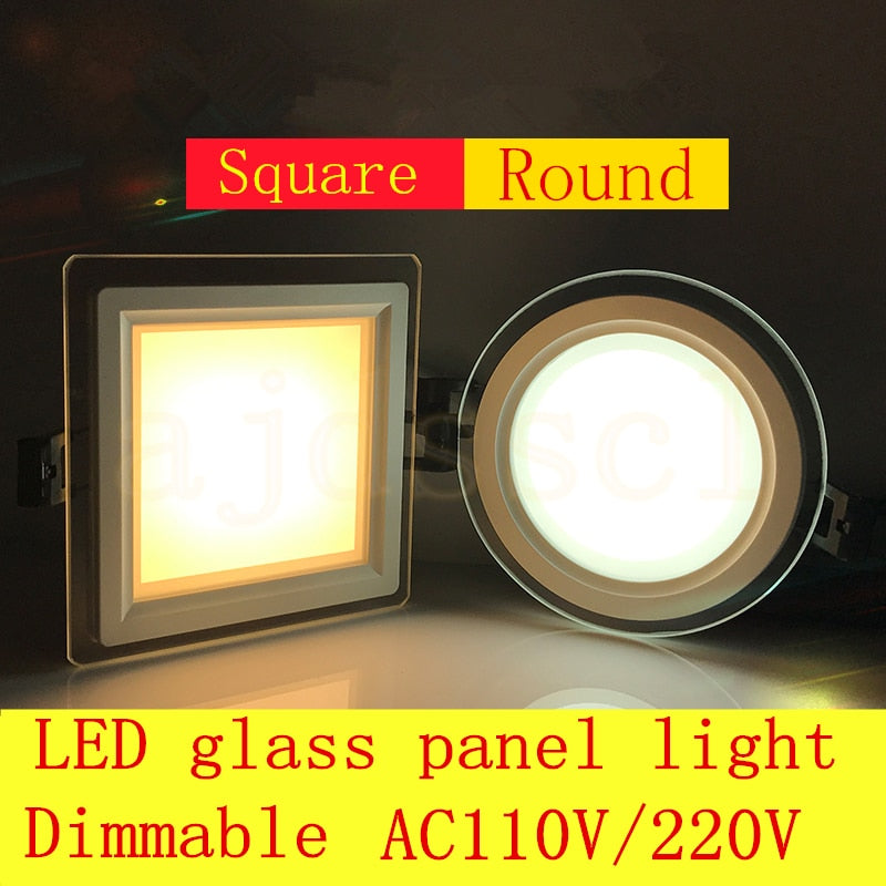 LED Panel Downlight 1PCS Dimmable Super Bright Glass Square round Ceiling Recessed Panel Lights LED Spot Light Bulb AC110V 220V