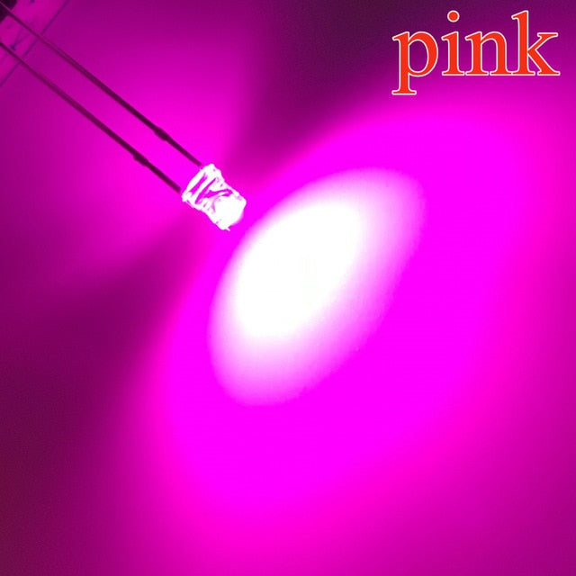 Top White Red Yellow Blue Green Pink diode Led Wide Angle light emitting Diodes lamp Ultra Bright Bulb 100pcs F3 3mm 2pins