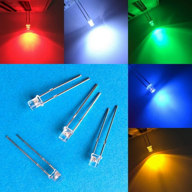 Top White Red Yellow Blue Green Pink diode Led Wide Angle light emitting Diodes lamp Ultra Bright Bulb 100pcs F3 3mm 2pins