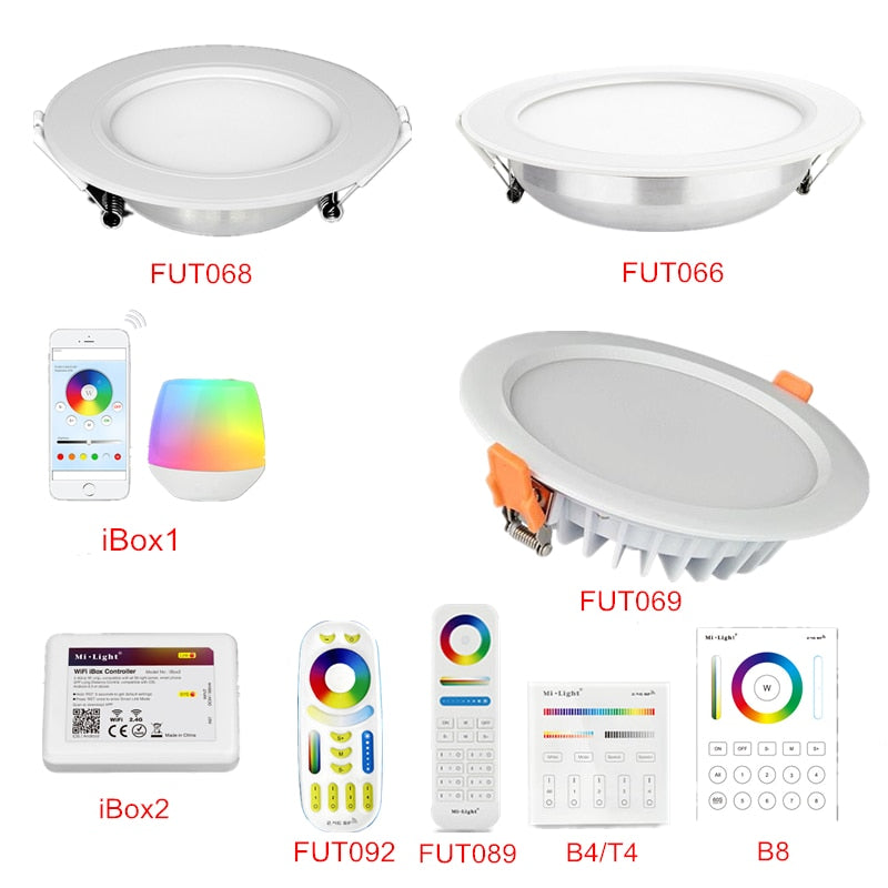 Original Mi Light RGB+CCT Ceiling Downlight AC86-265V 6W 12W 15W Waterproof Remote WiFi Control LED Panel light With LED Driver