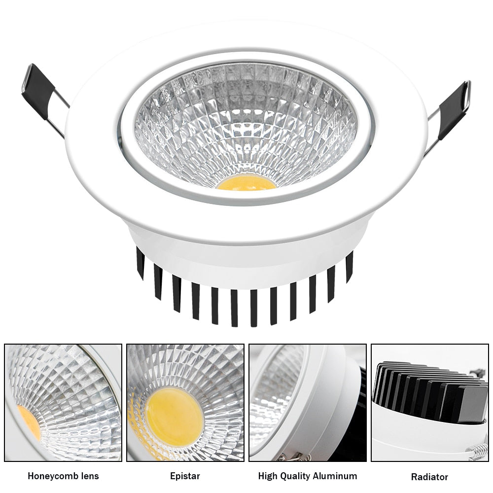 DBF Super Bright Recessed LED Dimmable Downlight COB 5W 7W 10W 12W 3000K LED Ceiling Spot Light LED Ceiling Lamp AC 110V 220V