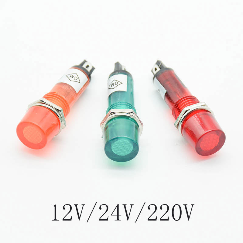 Signal Lamp Panel Mounting Neon Indicator Red Green orange Lights 220V 12V 24VDC Mounting hole 10mm