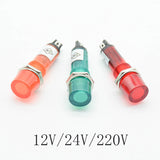 Signal Lamp Panel Mounting Neon Indicator Red Green orange Lights 220V 12V 24VDC Mounting hole 10mm