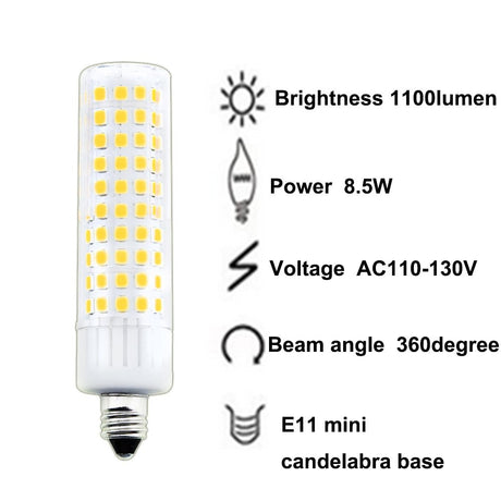 E11 Mini Candelabra Base LED Bulb, Bon lux E11 T4 JD LED Ceiling Light 100W Halogen Replacement Candles Bulb