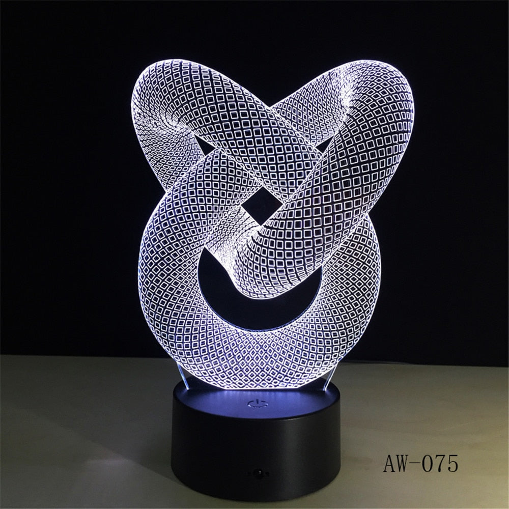 Love Knot Abstract 3D LED lamp 7 Colors Change Touch and Remote Contro ...