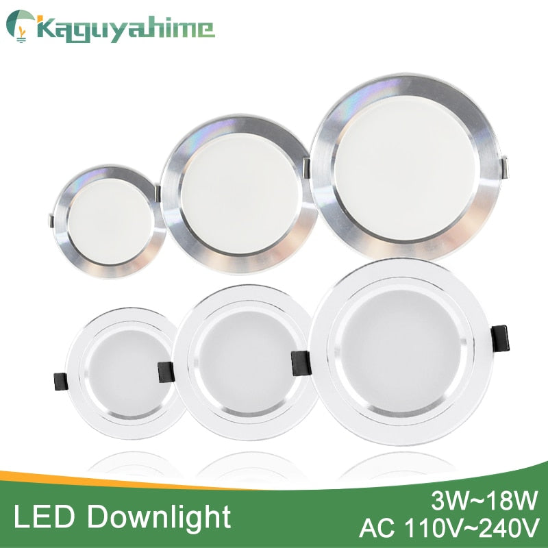Kaguyahime LED Spot Light 5W 9W 15W 18W Silver White Ultra Thin AC 110V 220V Round Recessed LED Downlight LED Spot Lighting 12W