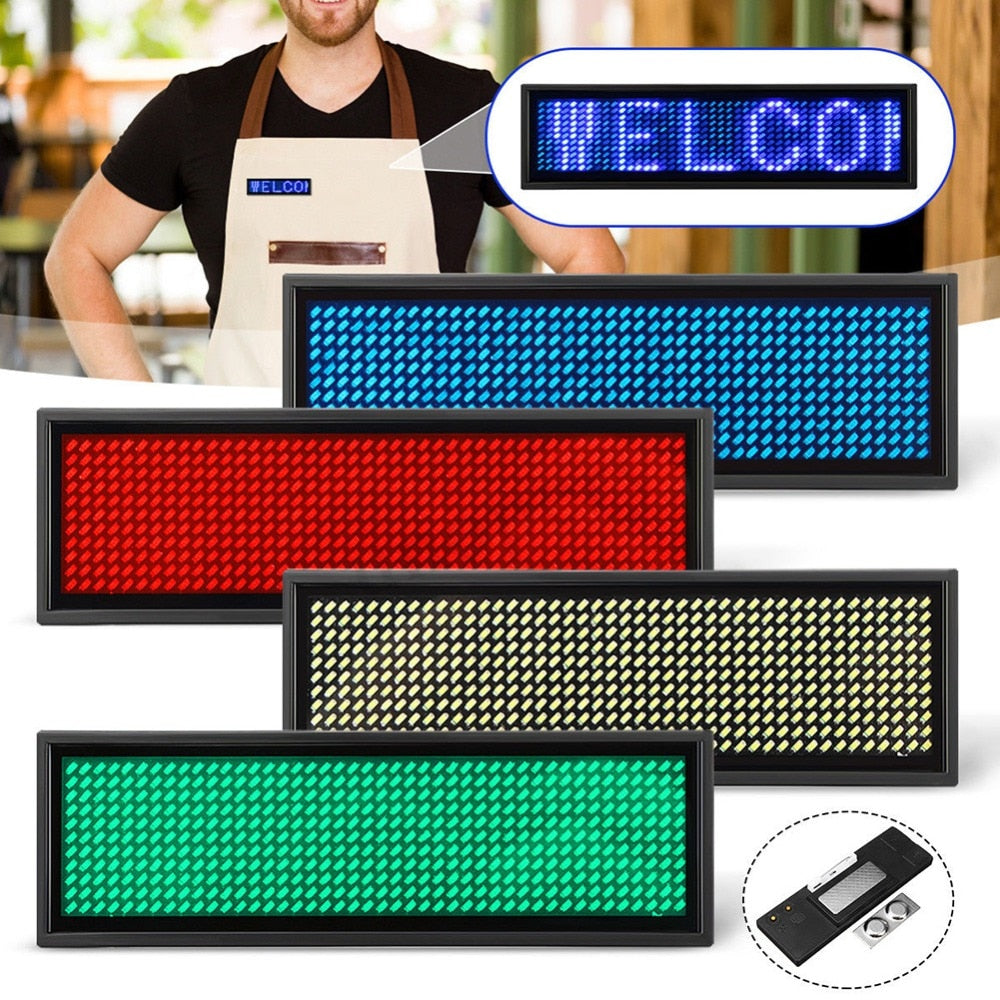 Rechargeable LED Name Tag Mini LED Digital Programmable Rechargeable Scrolling Message Tag Badge Sign For Festival Event
