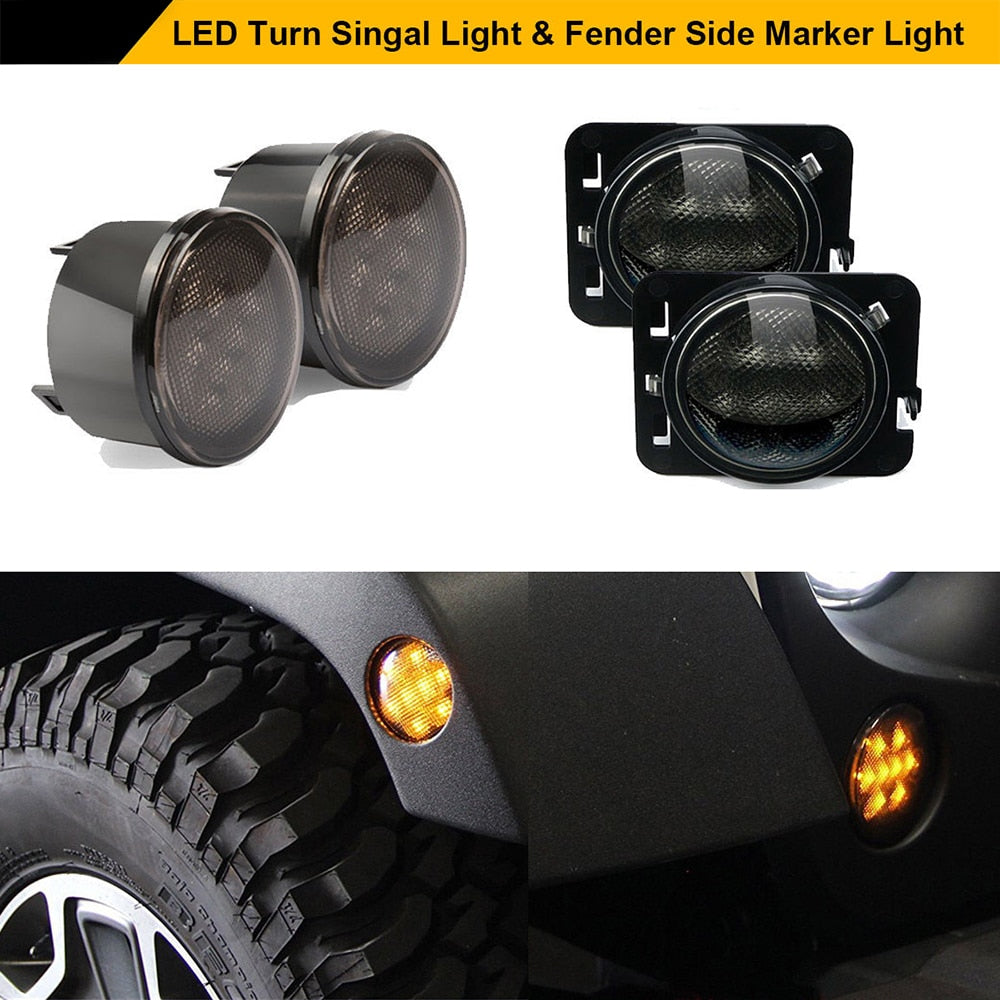 Smoke Lens LED Turn Signal+ Fender Side Marker Parking Light For Jeep JK 2007-2016