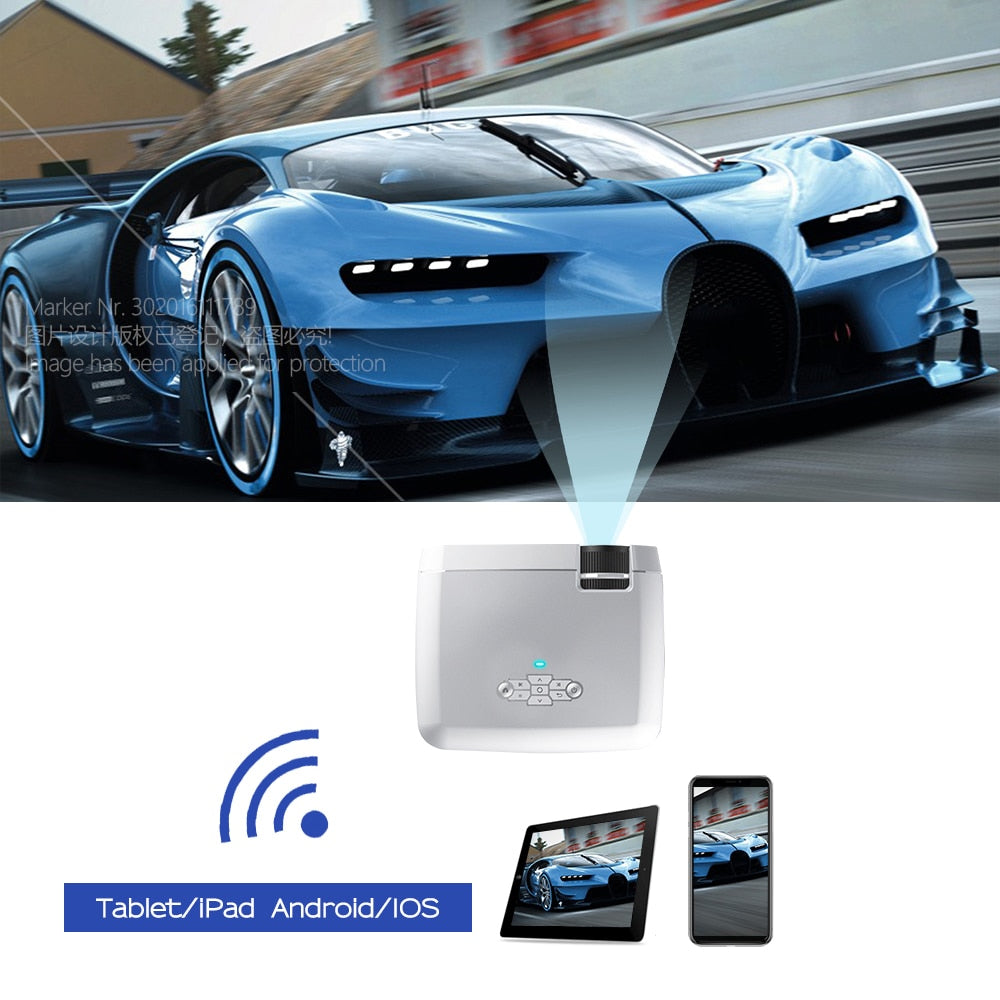 LED Mini Projector D40W,Video Beamer for Home Cinema.1600 Lumens, Support HD, Wireless Sync Display For iPhone/Android Phone