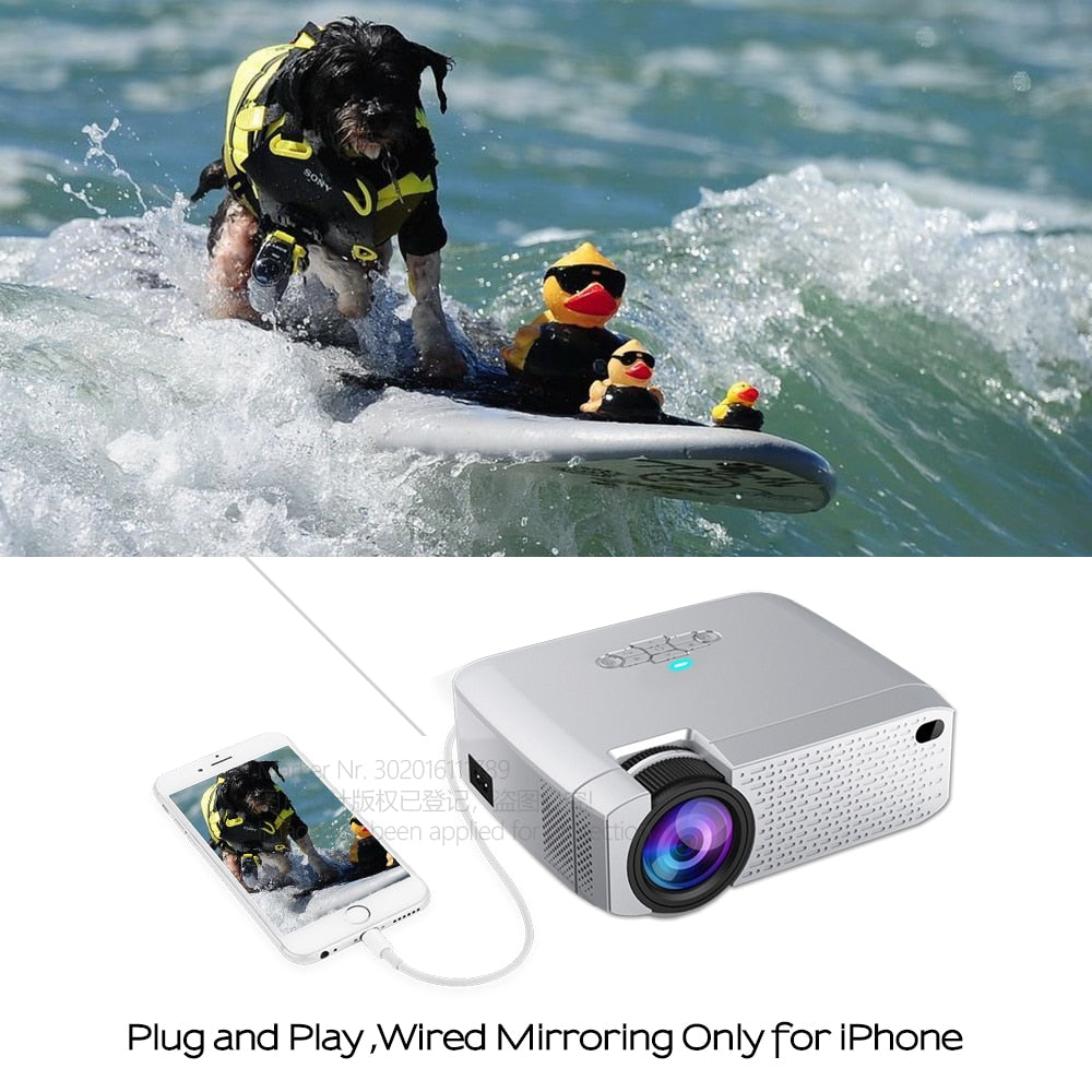 LED Mini Projector D40W,Video Beamer for Home Cinema.1600 Lumens, Support HD, Wireless Sync Display For iPhone/Android Phone